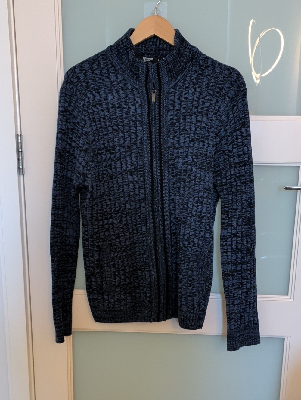 PIONEER Men's Navy and Black Full-Zip Textured Sweater